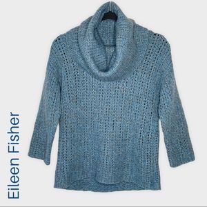 Eileen Fisher blue chunky knit wool & cashmere blend cowl neck sweater sz small